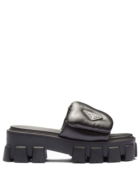 prada metallic textured-leather platform sandals|padded nappa leather sandals Prada.